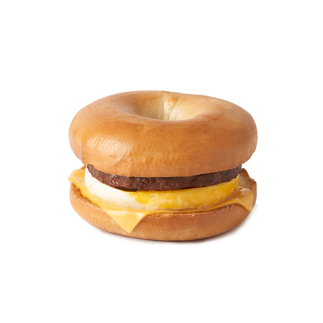 Grilled Bagel Breakfast Sandwich with Veggie Sausage
